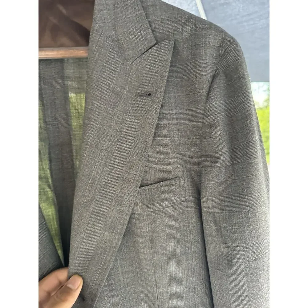 Brunello Cucinelli Blazer Jacket Peak Lapel Glen Plaid Wool 54/44 Unstructured